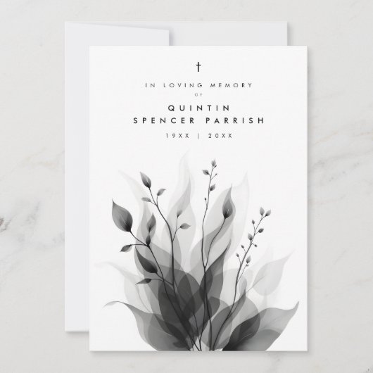 Invitation Delicate Black & White Overlapping Leaves & Flower (Devant)