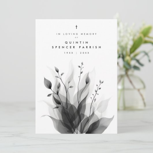 Invitation Delicate Black & White Overlapping Leaves & Flower (Debout devant)