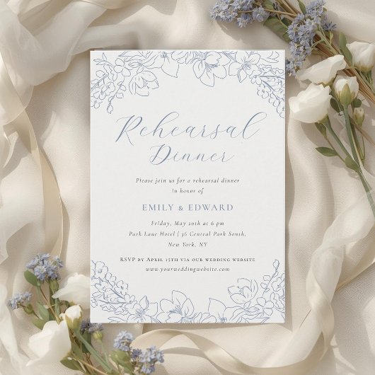 Invitation Delicate Blue Floral Wedding Rehearsal Dinner