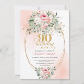 Invitation Delicate Blush Floral Greenery Elegant 90 Birthday (Devant)