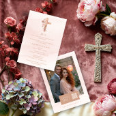 Invitation Delicate Blush Glitter Christian Cross Wedding
