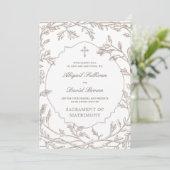 Invitation Delicate Brown Foliage Frame Catholic Wedding (Debout devant)