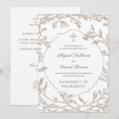 Invitation Delicate Brown Foliage Frame Catholic Wedding (Devant / Derrière)