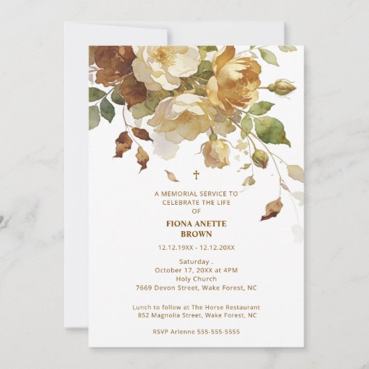 Invitation Delicate Brown & Marfil Botanical Floral Funeral (Devant)