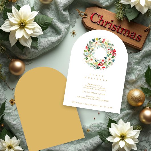 Invitation Delicate Chic Winter Christmas Wreath Party