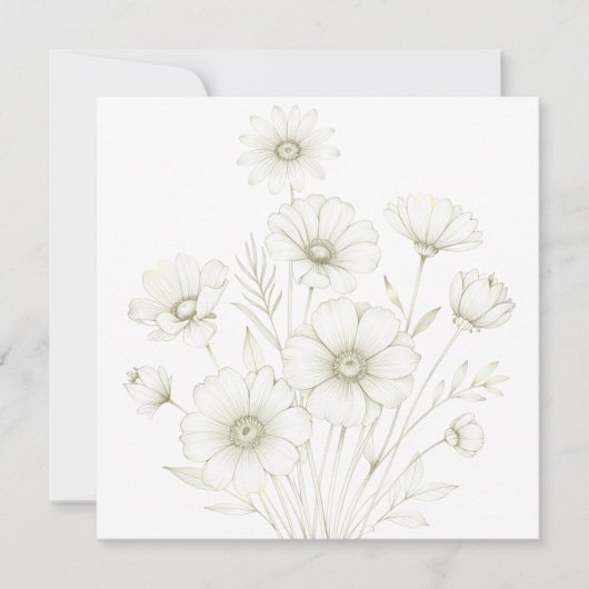 Invitation Delicate Cosmos Bouquet Line Art Grace (Devant)