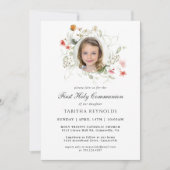 Invitation Délicate couronne florale photo première sainte co (Devant)