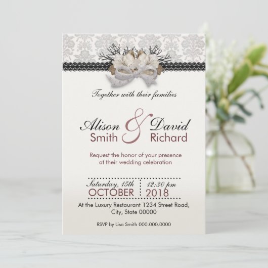 Invitation Delicate crystals bow with black lace (Debout devant)
