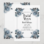 Invitation Délicate Dusty Blue Roses Elégante Fête des mariée (Devant / Derrière)