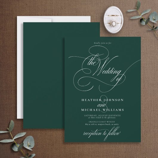 Invitation Delicate Emerald Green Moderne Calligraphie Classi