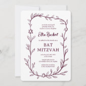 Invitation Délicate étoile botanique de David Bar Bat mitzvah (Devant)