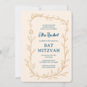 Invitation Délicate étoile botanique de David Bar Bat mitzvah (Devant)