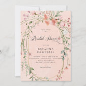 Invitation Délicate Fête des mariées Fleur sauvage rose rusti (Devant)