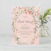 Invitation Délicate Fête des mariées Fleur sauvage rose rusti (Debout devant)