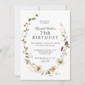 Invitation Délicate Fleur sauvage Feminine 75e anniversaire (Devant)