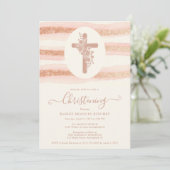 Invitation Delicate Floral Cross Romantic Rose Gold (Debout devant)
