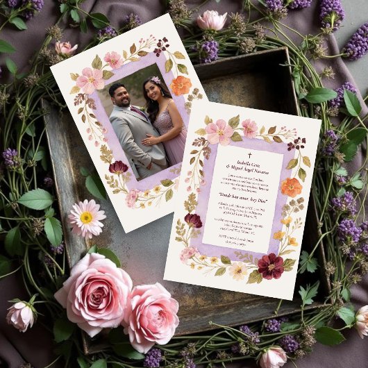 Invitation Delicate Floral Frame Christian Catholic Wedding