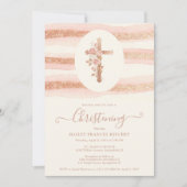Invitation Delicate Floral Glitter Cross Romantic Rose Gold (Devant)