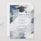 Invitation Delicate Floral Green and Blue Graduation Party (Devant)