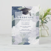 Invitation Delicate Floral Green and Blue Graduation Party (Debout devant)
