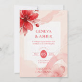 Invitation Delicate Flowers Juicy Red & Pinky Pink Editorial (Devant)