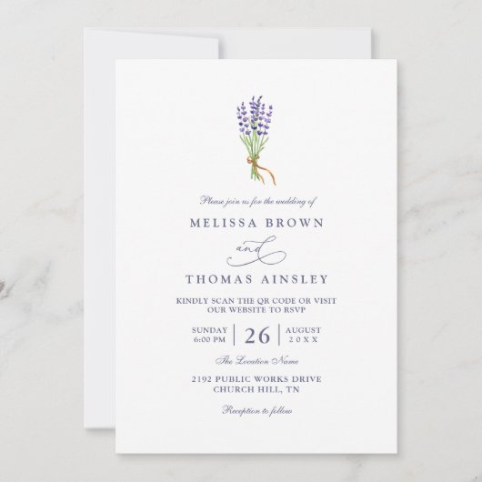 Invitation Delicate French Lavender Elegant QR Code Wedding (Devant)