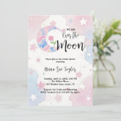 Invitation Delicate Glitter Crescent Moon Blue Baby Shower (Debout devant)