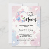 Invitation Delicate Glitter Crescent Moon Pink Baby Shower (Devant)
