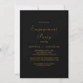Invitation Delicate Gold Calligraphy Black Engagement Party (Devant)