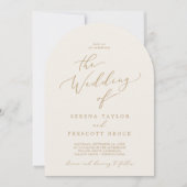 Invitation Delicate Gold Calligraphy Cream Boho Arch Mariage (Devant)
