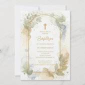 Invitation Delicate Gold Shades Floral Frame Arch Baptism (Devant)