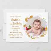 Invitation Delicate Gold Spash Photo Baby Premier anniversair (Devant)