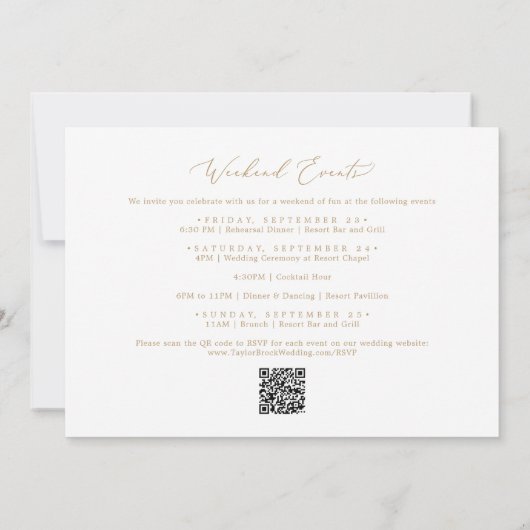 Invitation Delicate Gold Weekend Événements Mariage horizonta (Dos)