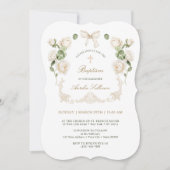 Invitation Delicate Ivory Roses Frame Baptism (Devant)