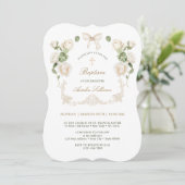 Invitation Delicate Ivory Roses Frame Baptism (Debout devant)