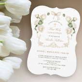 Invitation Delicate Ivory Roses Frame First Communion