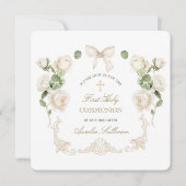 Invitation Delicate Ivory Roses Frame First Communion Small (Devant)