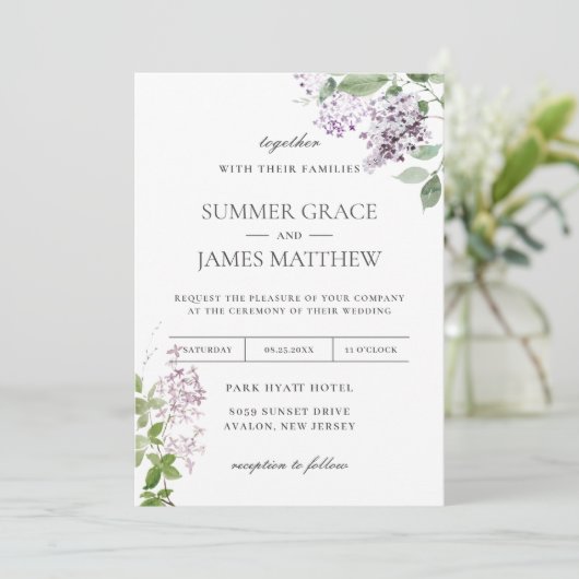 Invitation Delicate Lilac Purple Floral Mariage Invi (Debout devant)