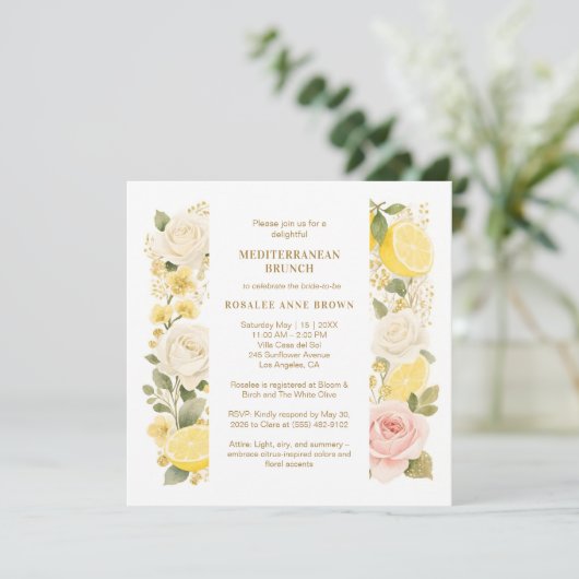 Invitation Delicate Mediterranean Lemons Flowers Greenery (Debout devant)
