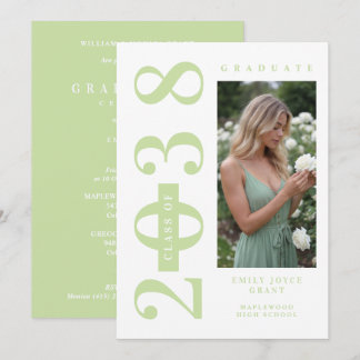 Invitation Delicate MInimalist Graduate Light Green Shades 