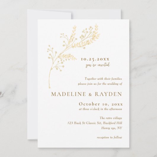 Invitation Delicate or Botanique Monogramme Mariage (Devant)