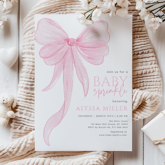 Invitation Delicate Pink Bow Girl Baby Sprinkle