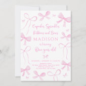 Invitation Delicate Pink Bows First Birthday (Devant)