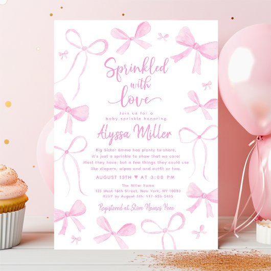 Invitation Delicate Pink Bows Girl Baby Sprinkle