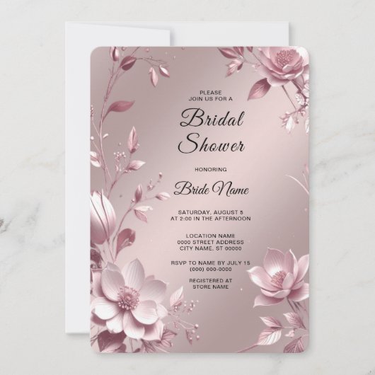 Invitation Delicate Pink Floral Frame Bridal Shower (Devant)