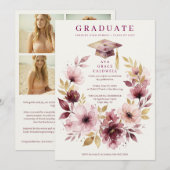 Invitation Delicate Pink Floral Wreath Graduation Cap (Devant / Derrière)
