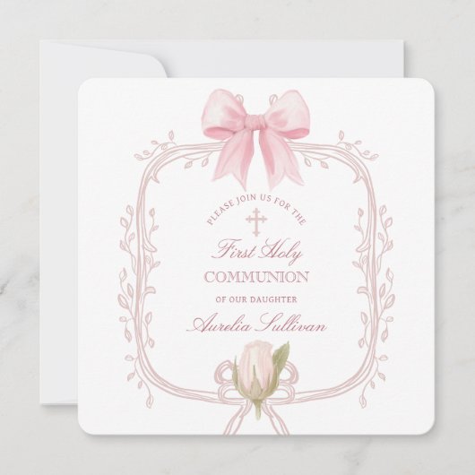 Invitation Delicate Pink Frame First Communion Small (Devant)