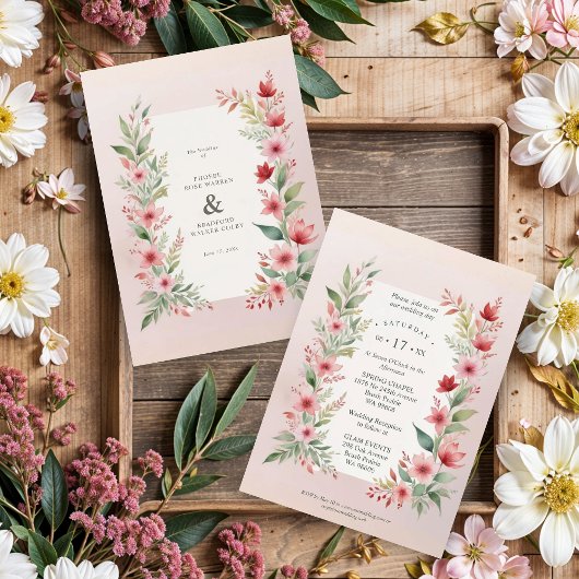 Invitation Delicate Pink Shades Cherish Botanical Wildflowers