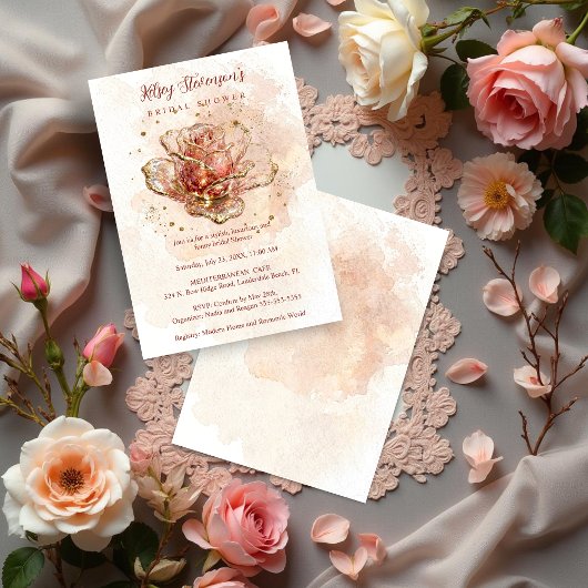Invitation Delicate Pink Shades Glitter Glass Effect Rose 