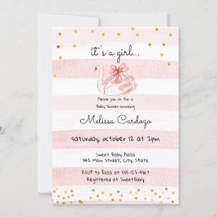 Invitation Delicate Pink Watercolor Swan Baby Girl Shower